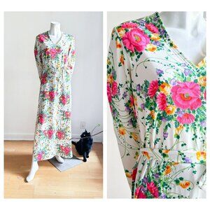Vintage Matti of Lynne Colourful Floral Long Sleeve  Maxi Dress S/M